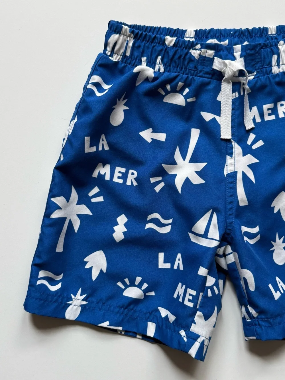 Petit Bateau Boys La Mer Blue & White Printed Swim Shorts - Size 6Y